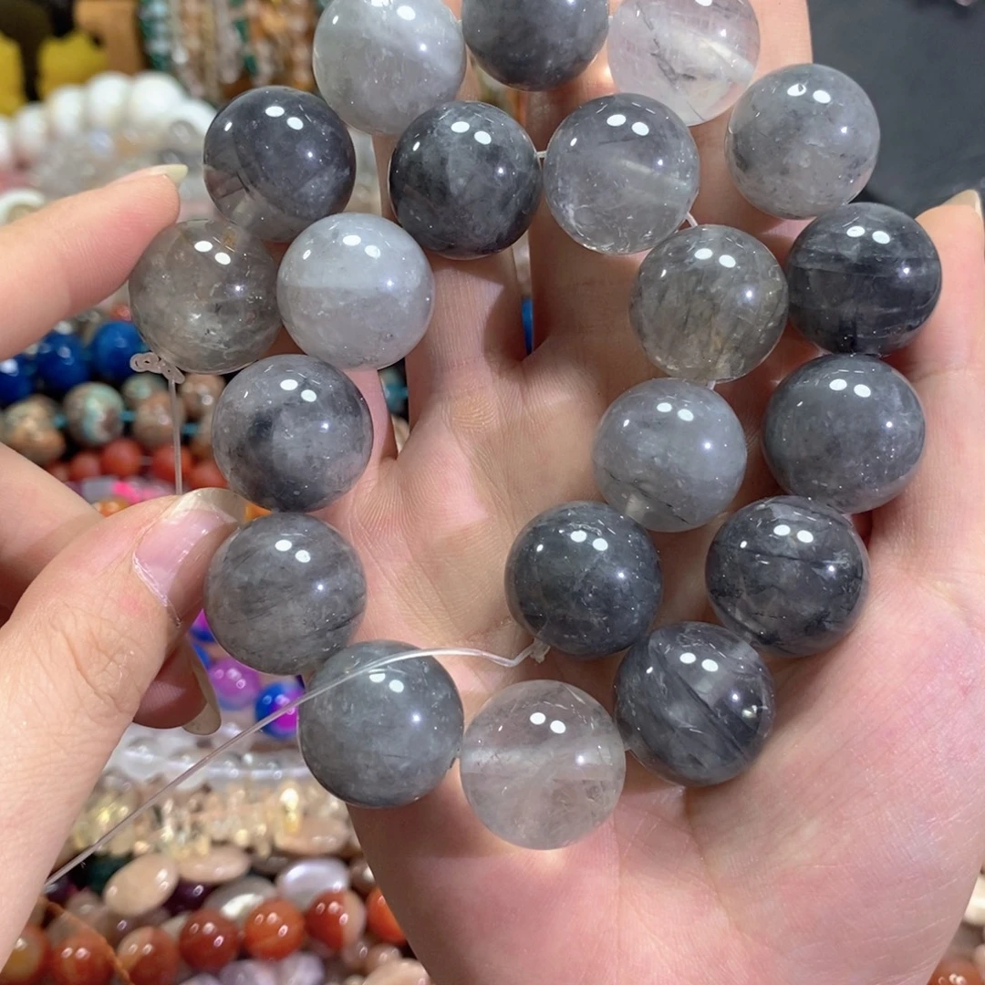 玛瑙/玉髓未镶嵌珠宝半成品烟晶一条卡20mm