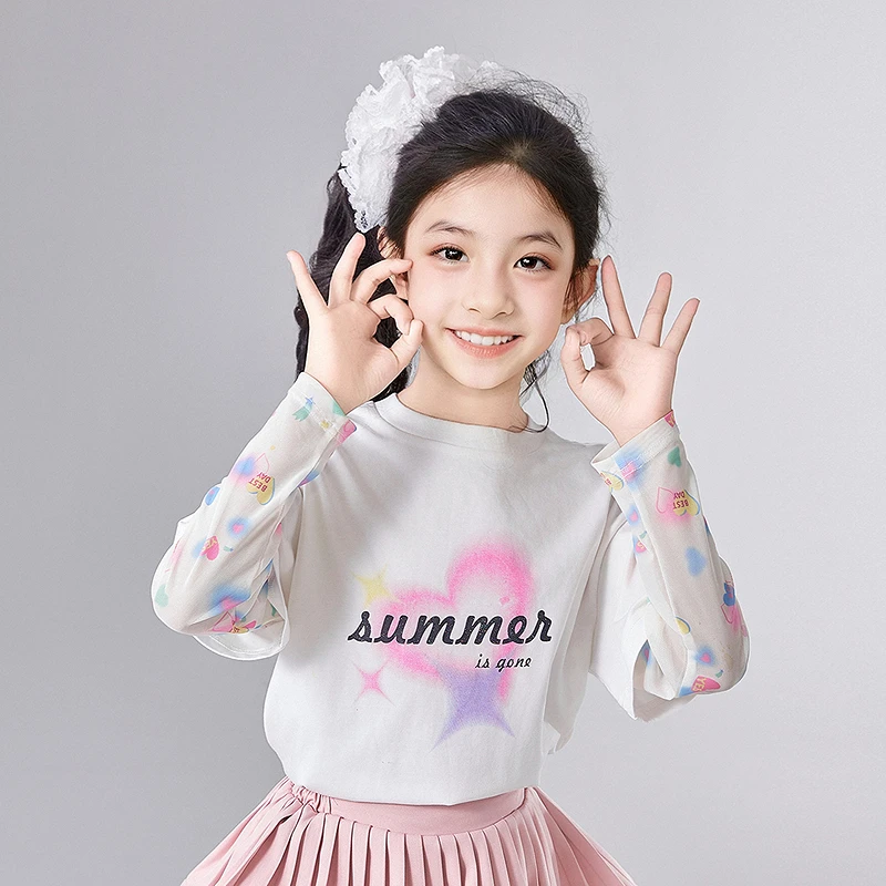 DEESHA/笛莎女童25年夏新款中童女孩宝宝儿童假两件T恤-932520412