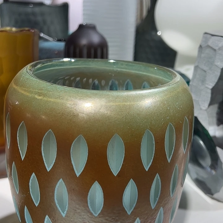 橘色磨刻花瓶花器高17口12