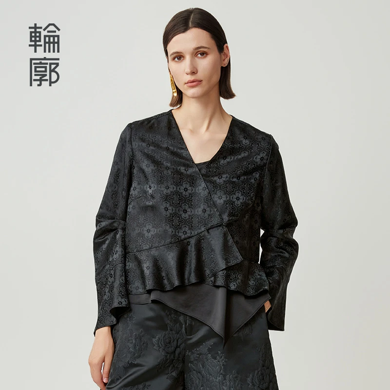 轮廓四方L243Y043国风提花小外套中式改良民族风商务百搭上衣新款