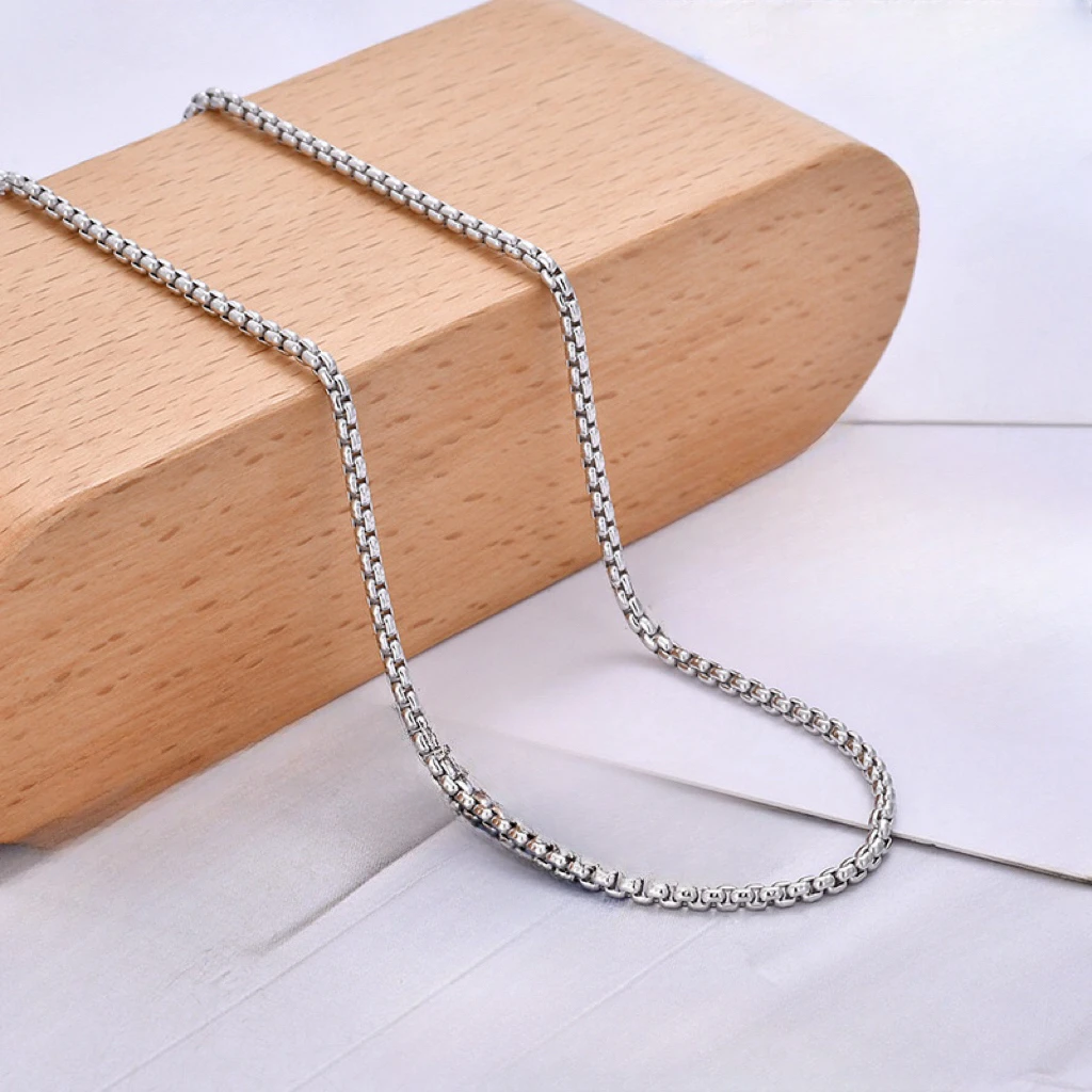 链子925银 纯银圆盒子项链可抽拉调节毛衣链男女款2n