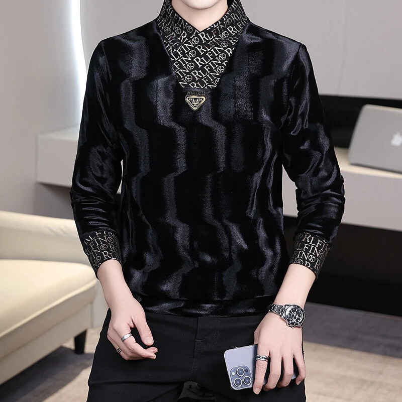 秋冬新款男士金丝绒半高领卫衣轻奢时尚百搭休闲修身加绒保暖卫衣