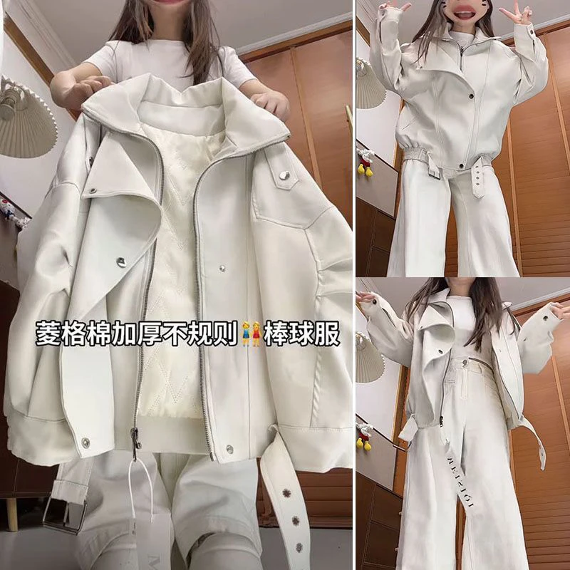 超火秋冬夹棉加厚外套女2025新款独特重工机车褶皱保暖高级感夹克