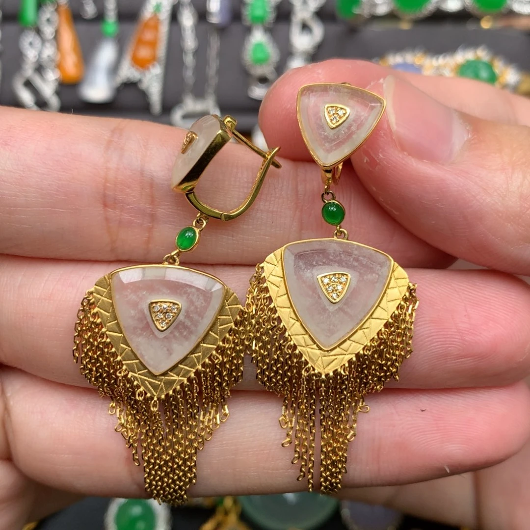 翡翠18K金镶嵌耳饰