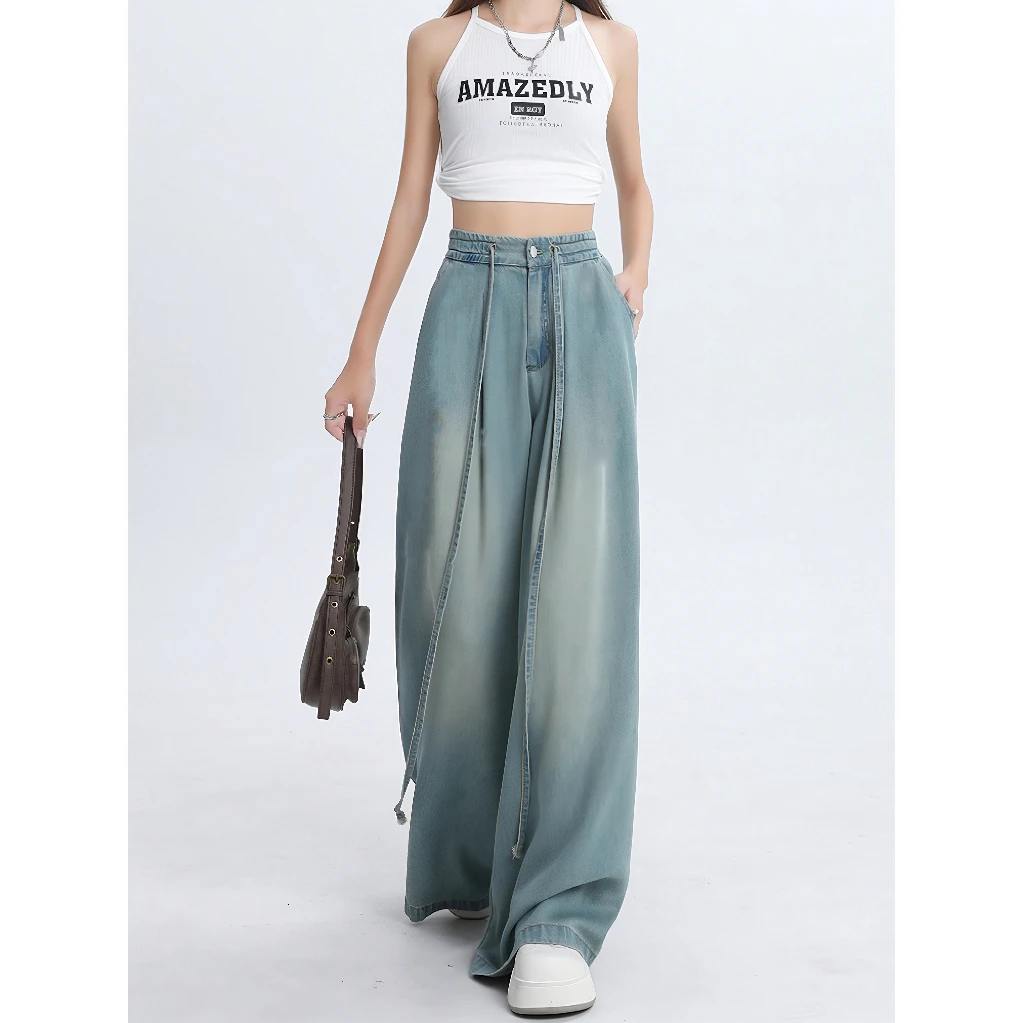 新款天丝牛仔裤女2025年夏季薄款垂感喇叭裤阔腿宽松百搭休闲裤女