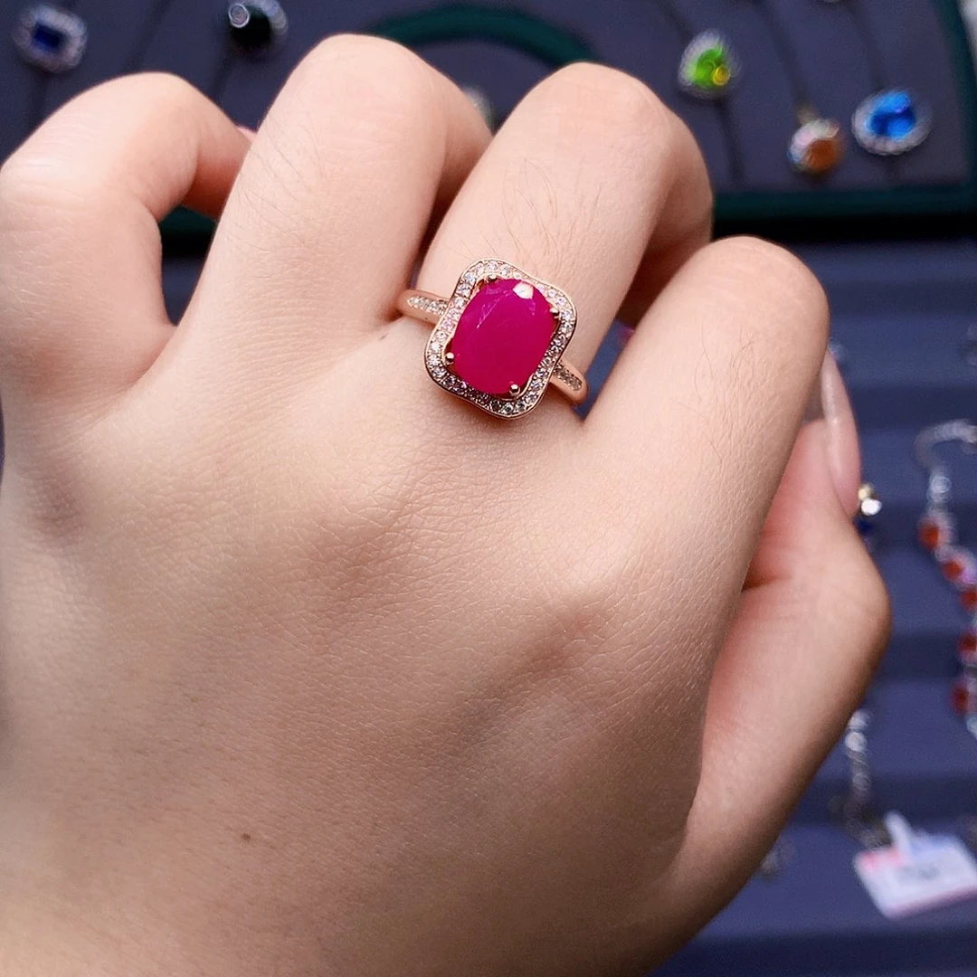 红宝石戒指银S925镶嵌