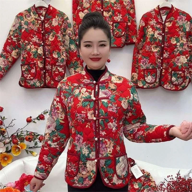 冬季新款东北大花棉袄保暖宽松爆款棉服外套女民族风表演棉衣