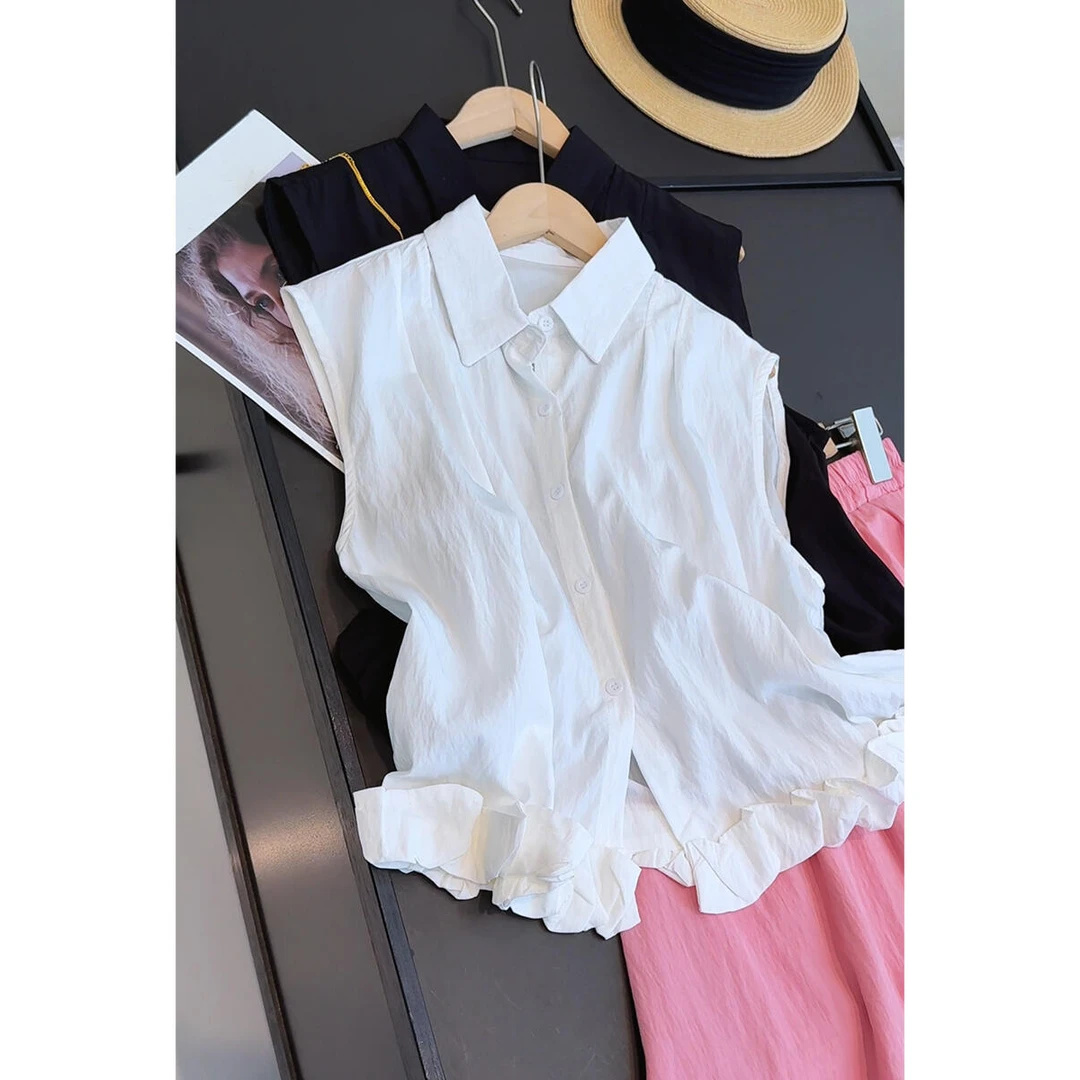 设计款木耳边薄款马夹+仙女长款半身裙时尚套装