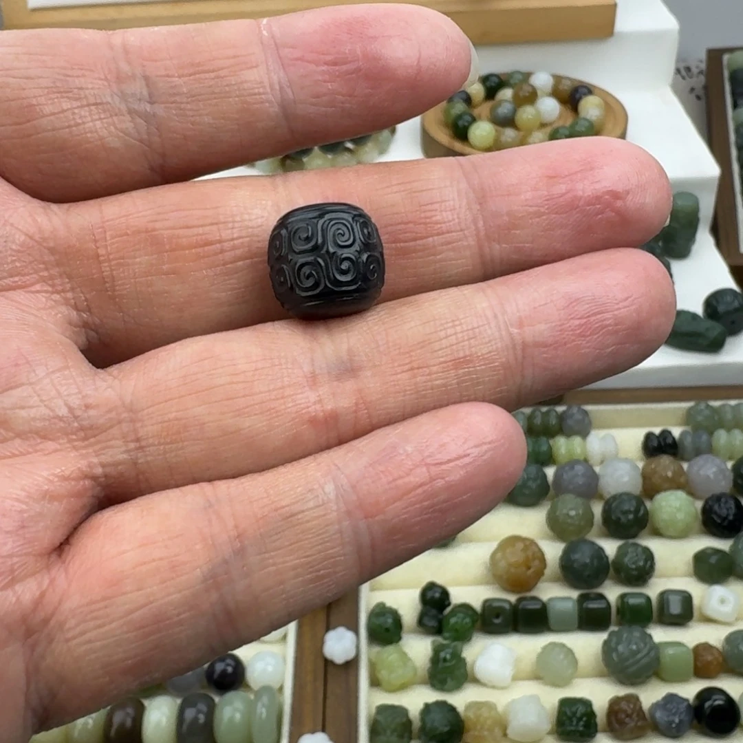 紫***来和田玉未镶嵌珠宝半成品和田玉墨玉回纹老型13×14㎜