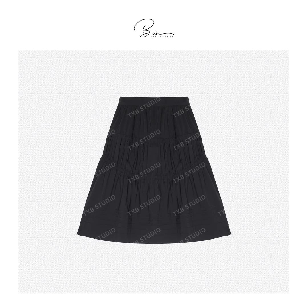 TXB 25夏棉质重工褶皱遮胯显瘦休闲百搭半身裙XB-7340