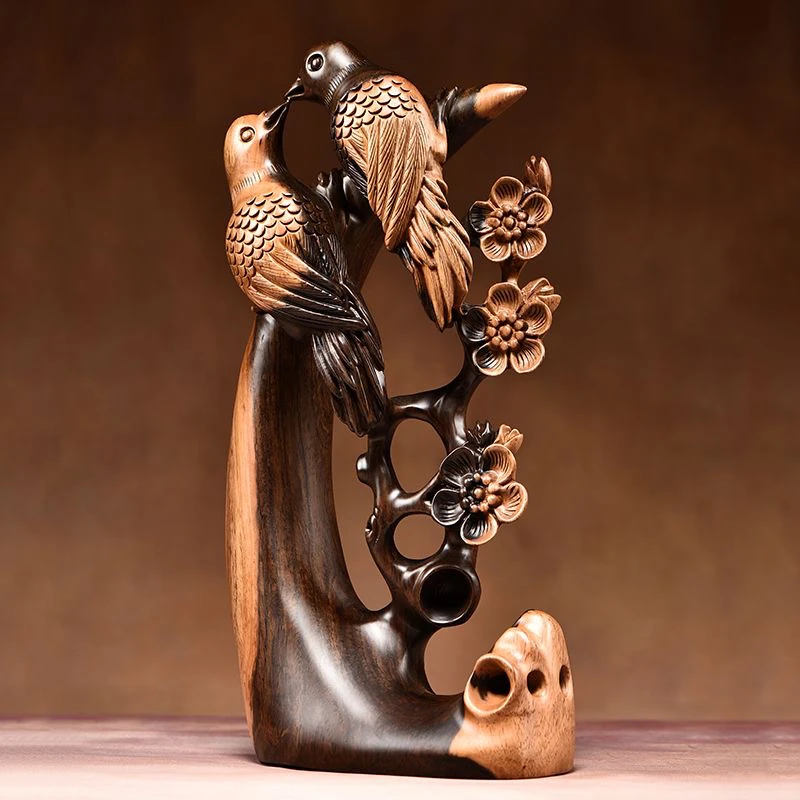 38公分高度木雕花鸟根雕客厅装饰品寓意礼品