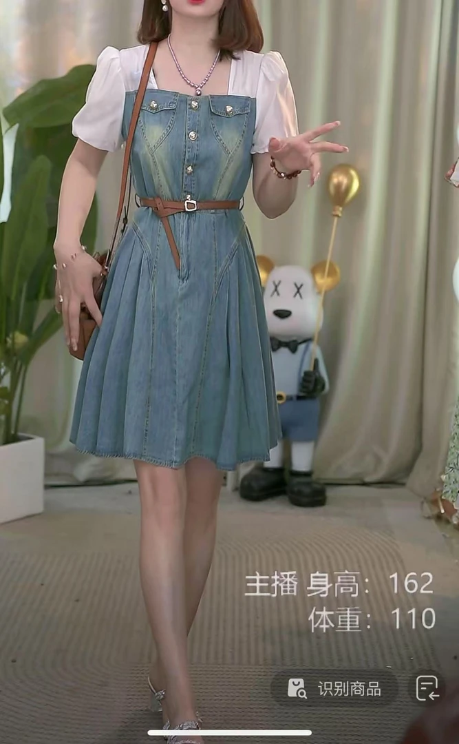 夏季时尚休闲少女洋气减龄收腰显瘦牛仔连衣Y061