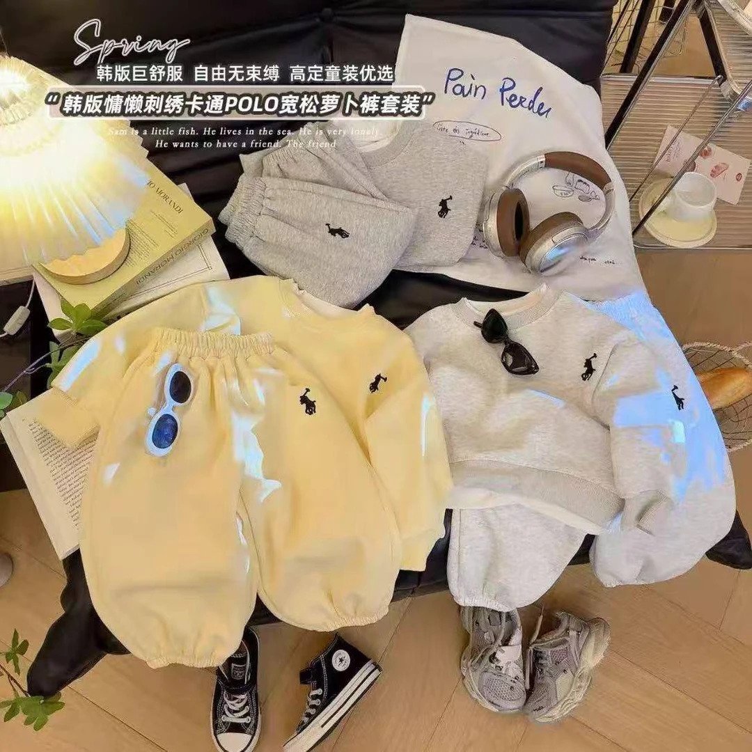 2025新款春装卫衣套装男女童运动休闲两件套大童刺绣卫衣卫裤