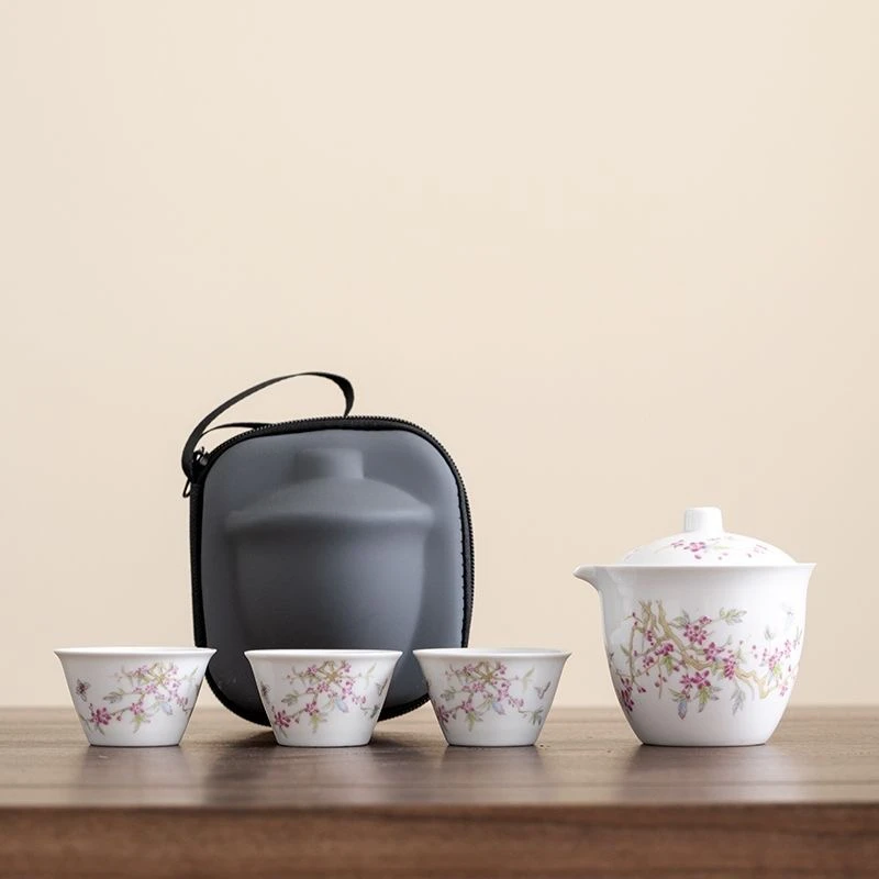 C446 旅行茶具套装户外便携式露营喝茶装备陶瓷快客杯办公室旅