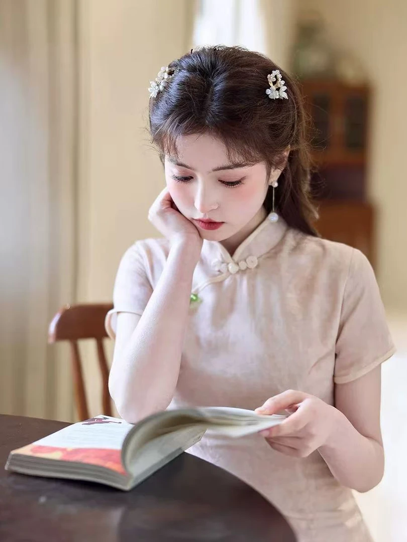 0891 【雾粉色】 葫芦扣 暗纹 奥戴 旗袍