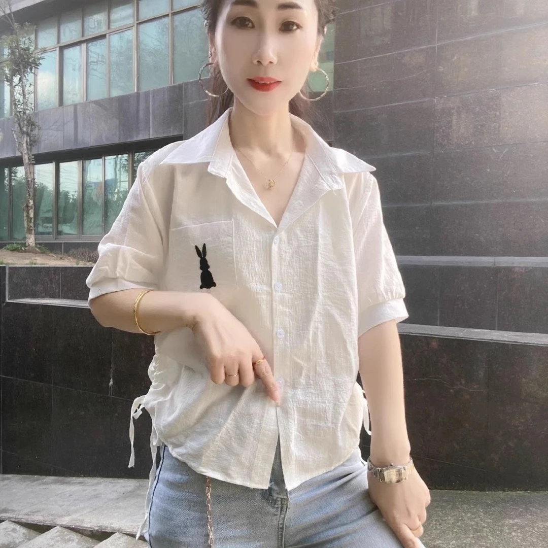 短袖上衣女2025夏季新款时尚减龄小个子宽松短款衬衫洋气百搭小衫