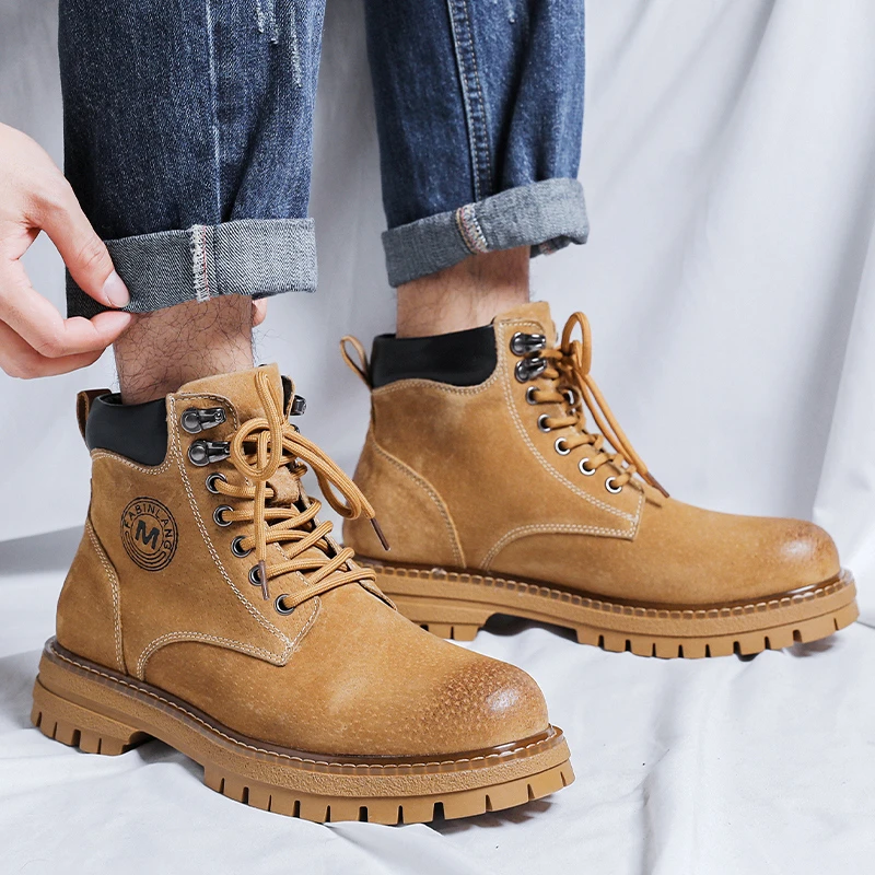 男靴2024秋冬季新款大黄靴英伦复古户外加绒工装马丁靴潮