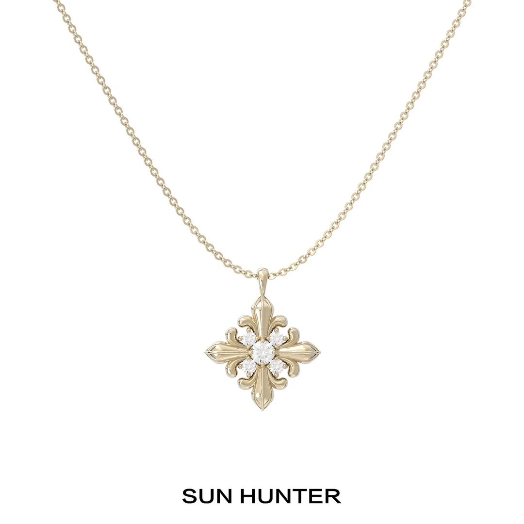 铜合金项链 三横SUN HUNTER原创鸢尾花素链欧若风轻奢极简锁骨链