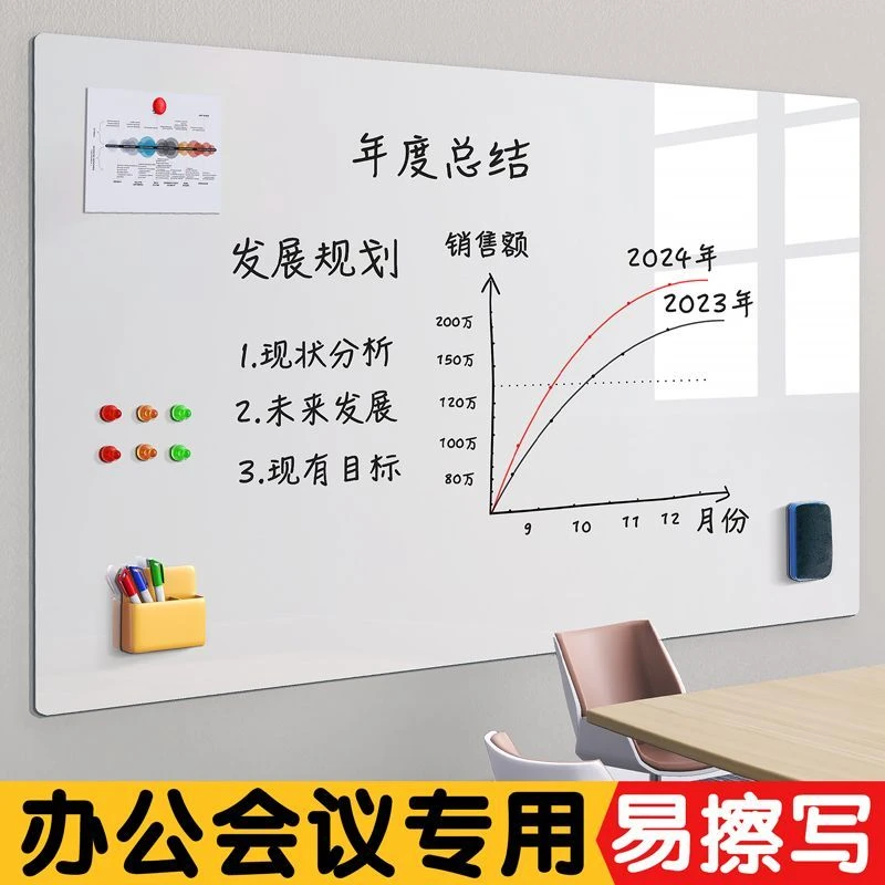 办公白板磁性黑板会议可擦写墙贴家用教学涂鸦写字板可移胶软白板
