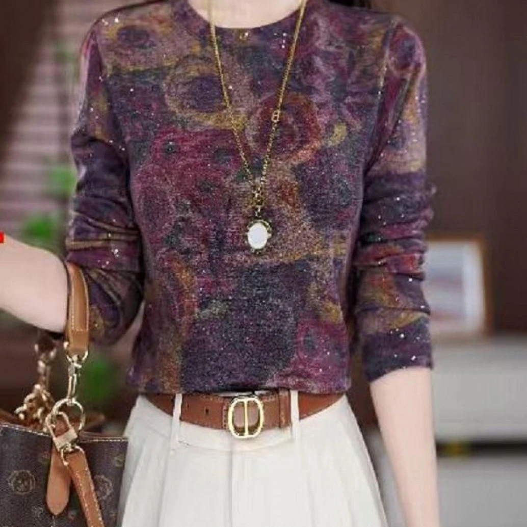 Y286新款时尚百搭气质宽松减龄长袖上衣-玉玉