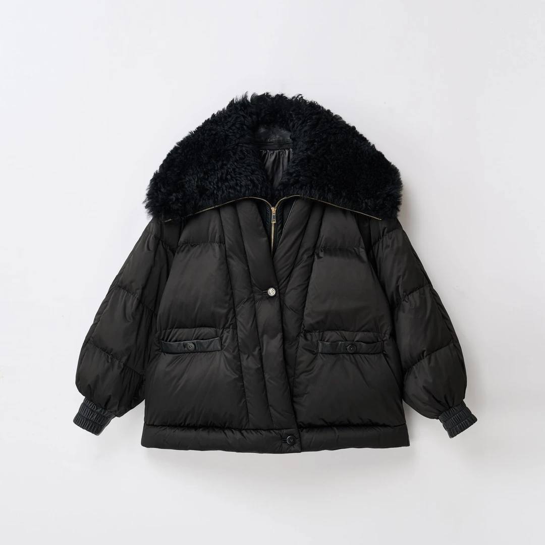 【弓ECHO】秋冬新款可拆卸麦斯毛领鹅绒服宽松外套