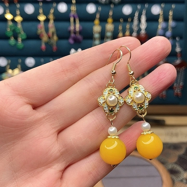 石英质玉耳钉银S925镶嵌