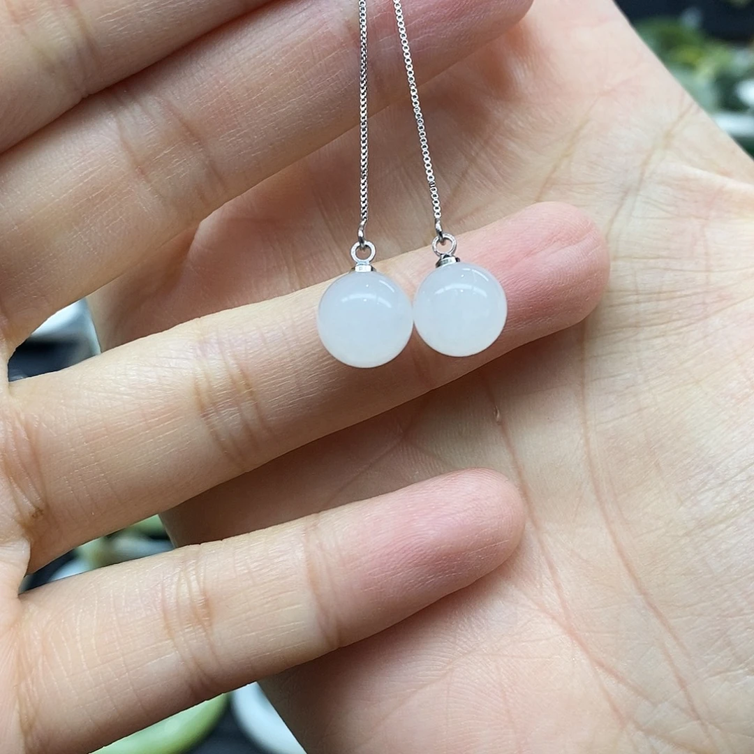 和田玉银S925镶嵌耳饰