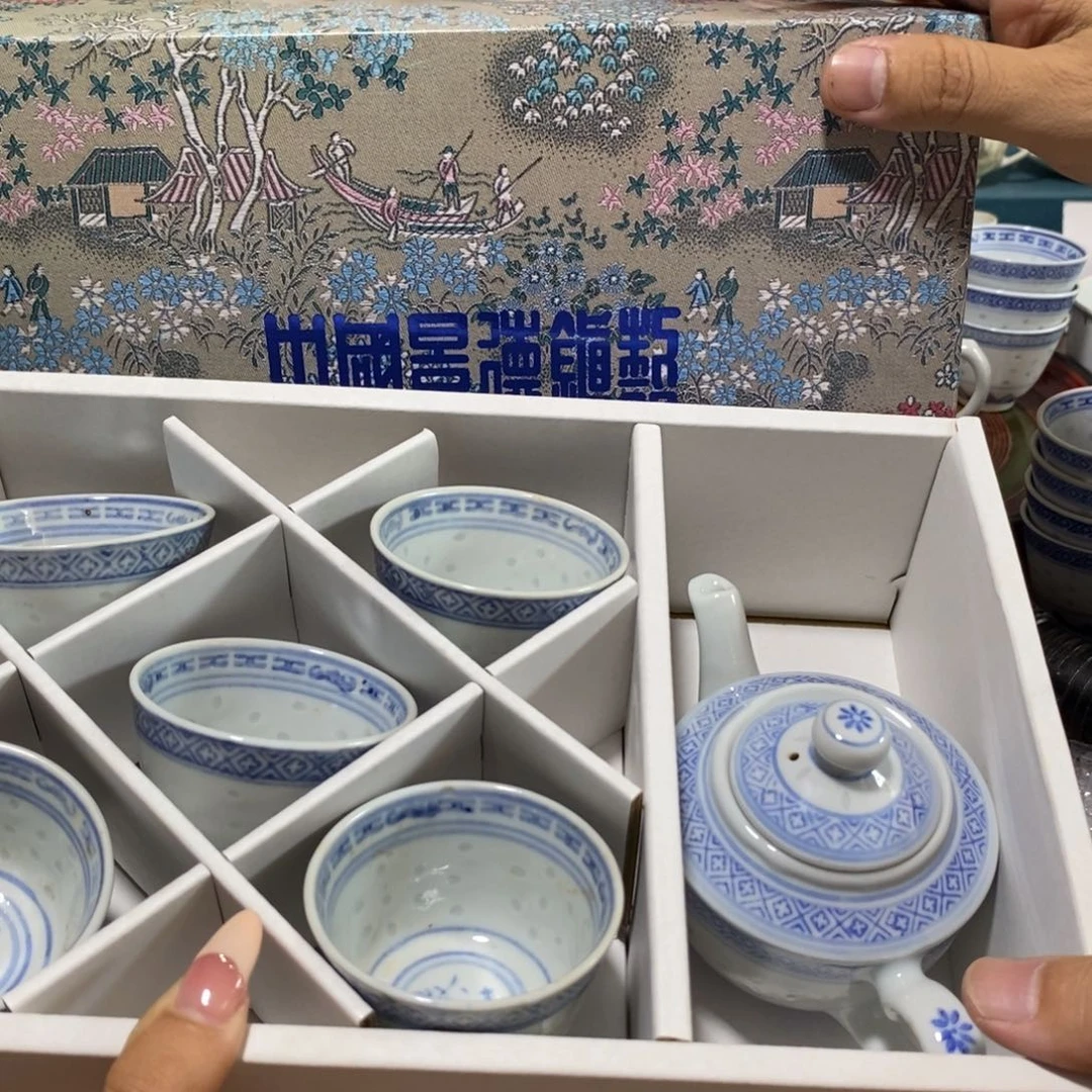 摆件玲珑青花陶瓷套装