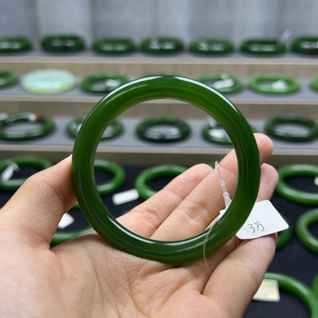 和田玉（碧玉）未镶嵌手镯碧玉高色艳底艳绿微带矿皮5354