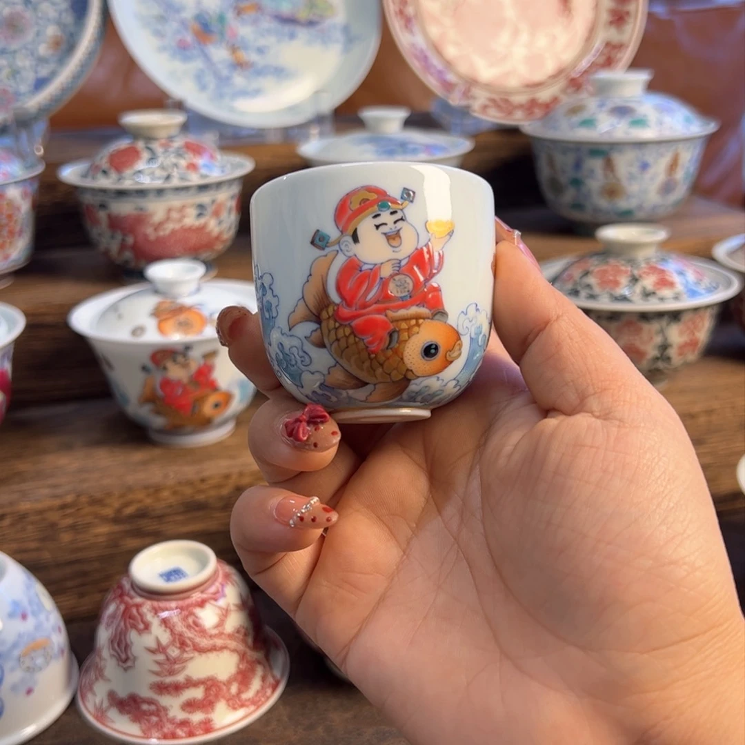 Y冉月观隐斗彩财神杯