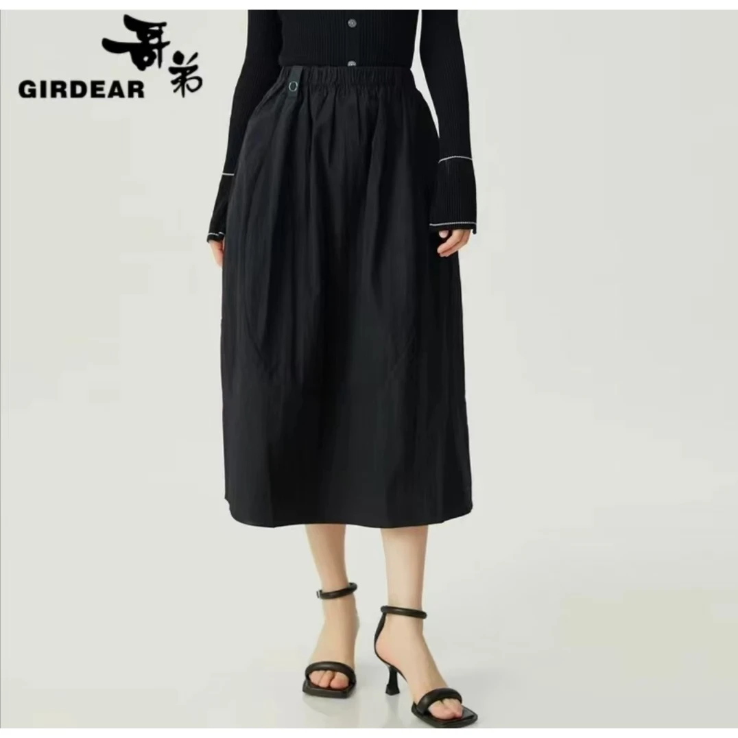 GIRDEAR/哥弟新款百搭高腰显瘦花苞褶皱肌理休闲半身裙女 1200377