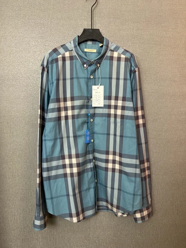95新 BURBERRY/博柏利 蓝色格纹长袖衬衫