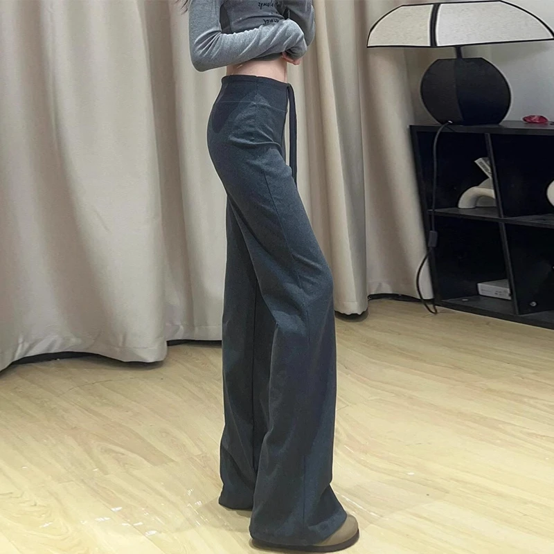 灰色直筒运动裤女春秋季2025新款高腰显瘦宽松小个子休闲阔腿卫裤