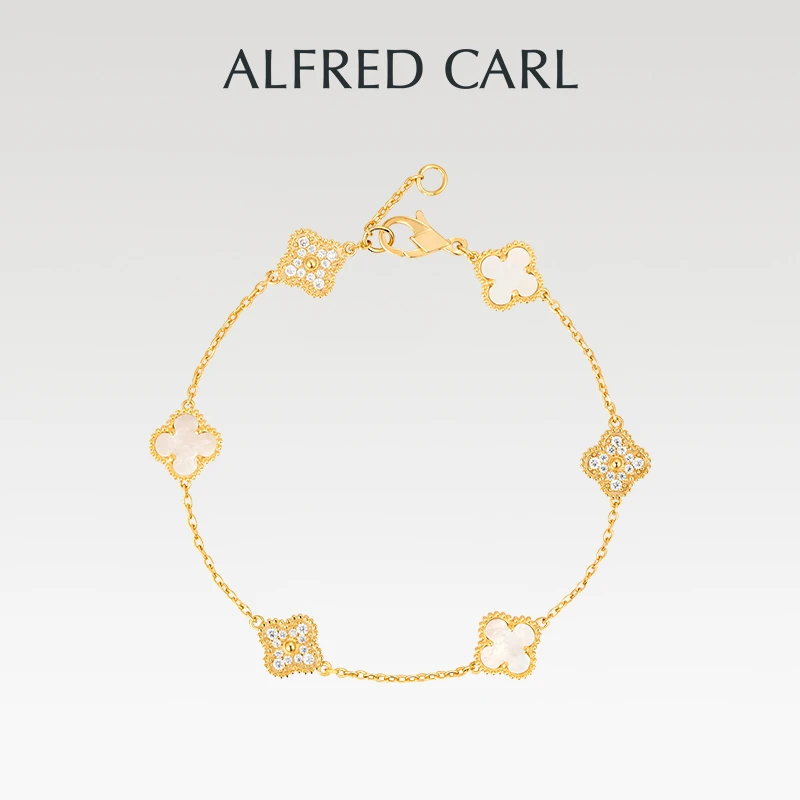 纯铜锆石手链 AlfredCarl/奥恪 四叶草间钻手链轻奢饰品气质