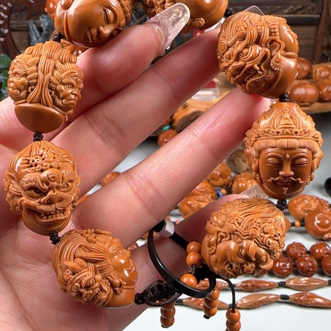 橄榄核手串/手链宽2.1鸡血红梅林核三面万佛朝宗