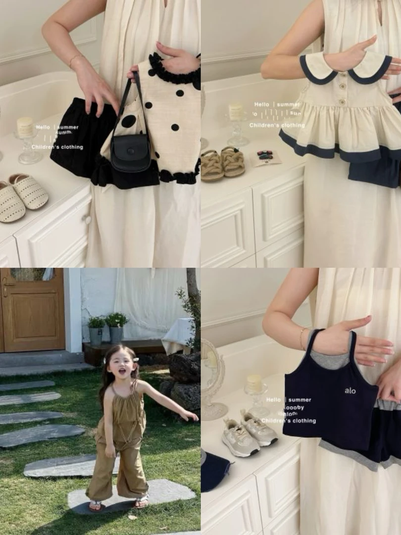 【301-399】夏季A字裙格子短袖韩版女童时尚休闲连衣裙