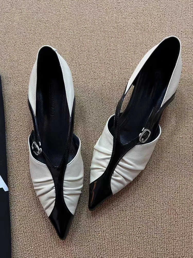 清仓断码真皮春夏褶皱尖头内增高浅口中空凉鞋女包头单鞋通勤女鞋