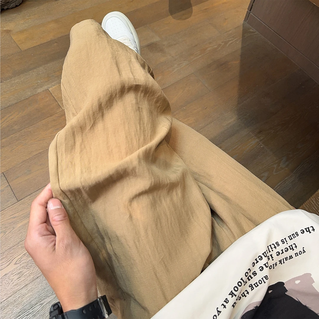 美式高街薄款七分裤子夏季潮流休闲短裤男士百搭亚麻运动宽松裤子