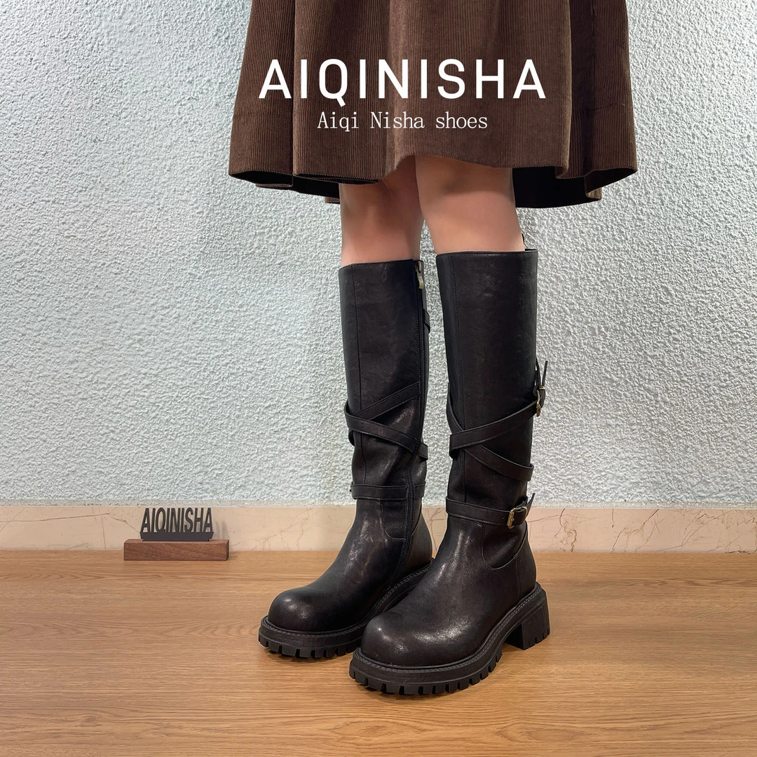 长筒靴新款通勤小众气质骑士靴女靴百搭设计感长靴秋冬女筒靴
