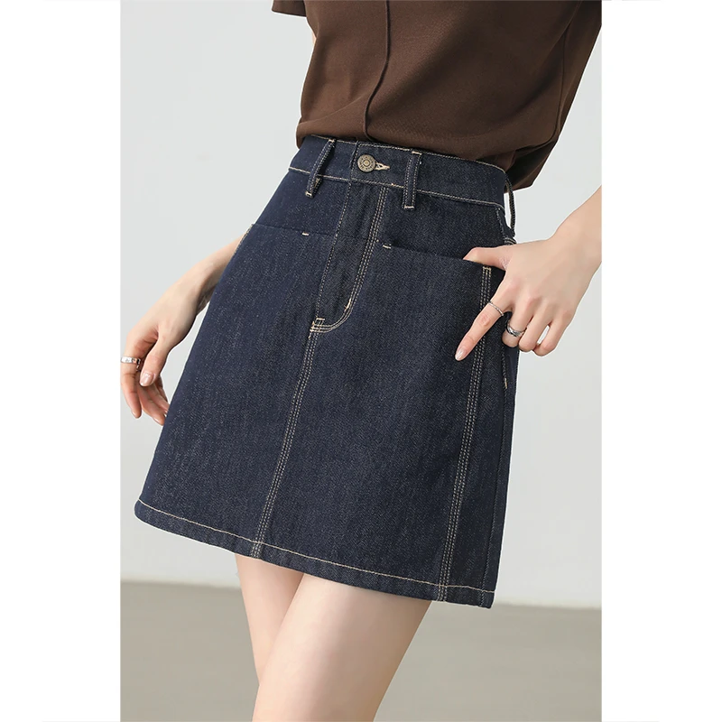 尚都比拉丹宁牛仔短裙女夏2025新款通勤高腰A字短裙59276