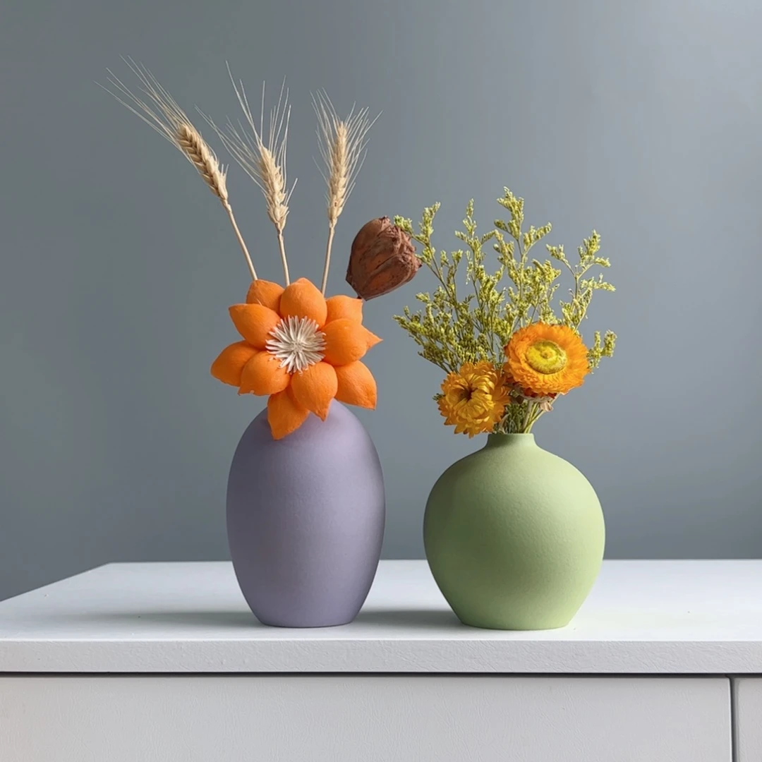 摆件陶瓷小花瓶摆件含花总高约20-30cm