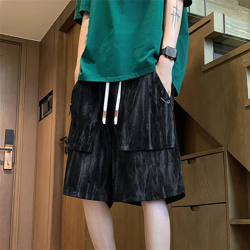 美式扎染工装短裤男夏季薄款宽松大码运动裤设计感高街痞帅五分裤