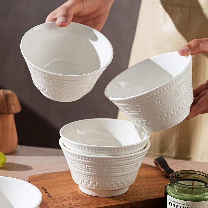 句途4个4.8英寸碗摩登浮雕ins风陶瓷米饭碗釉下彩