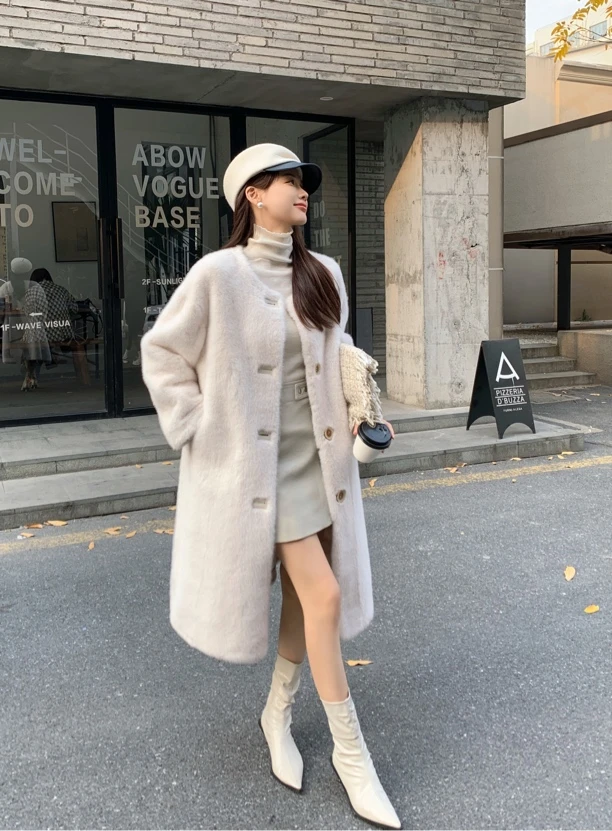 长款女纯色外套网红休闲冬季宽松加厚外套6175 3208店