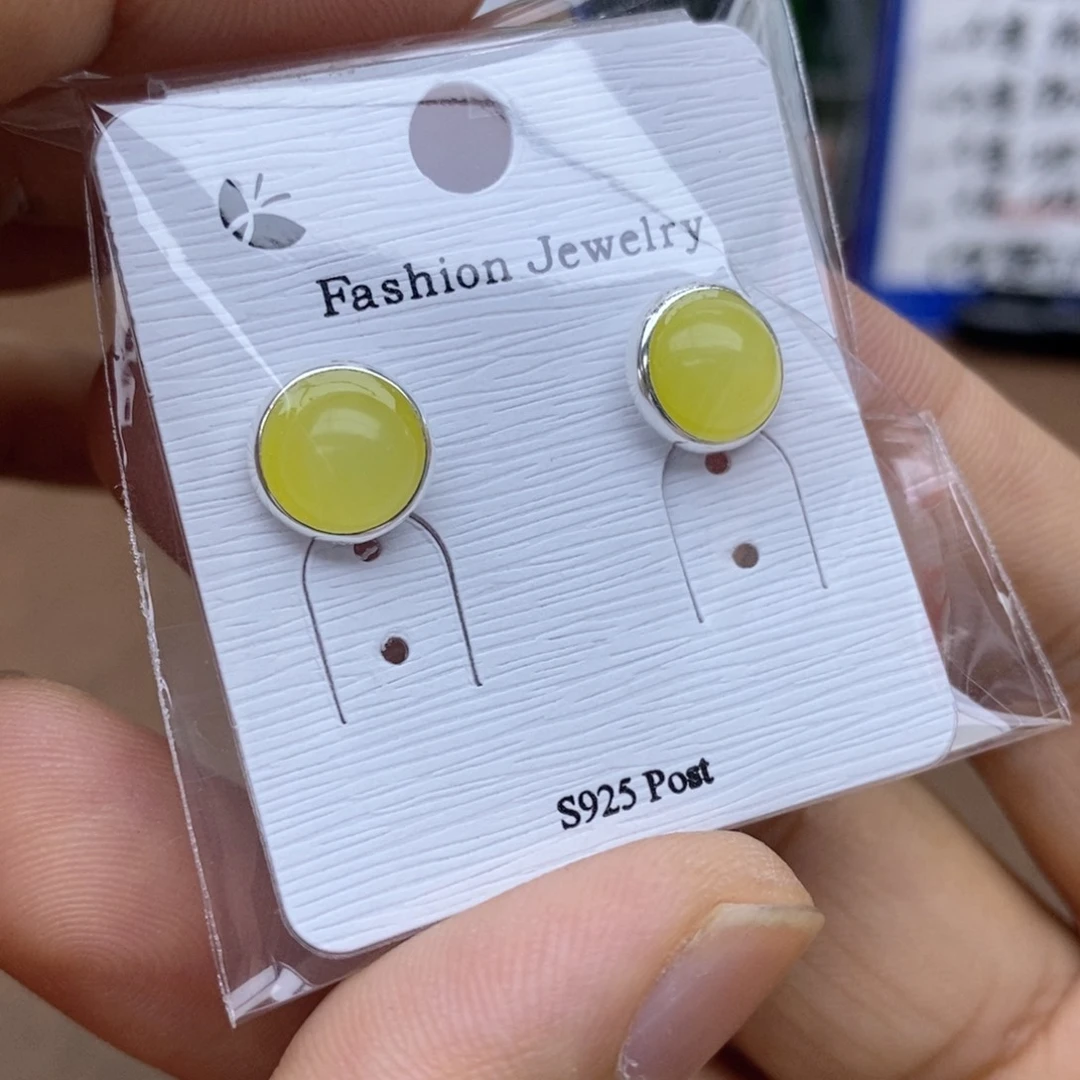 和田玉银S925镶嵌耳饰