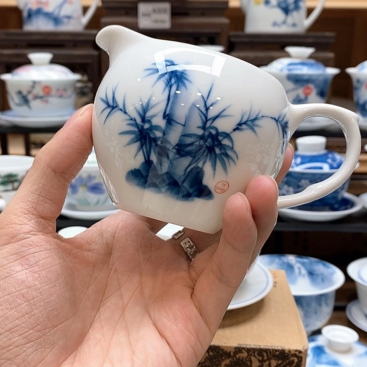 手绘竹子公道杯160cc釉下彩微瑕福利款