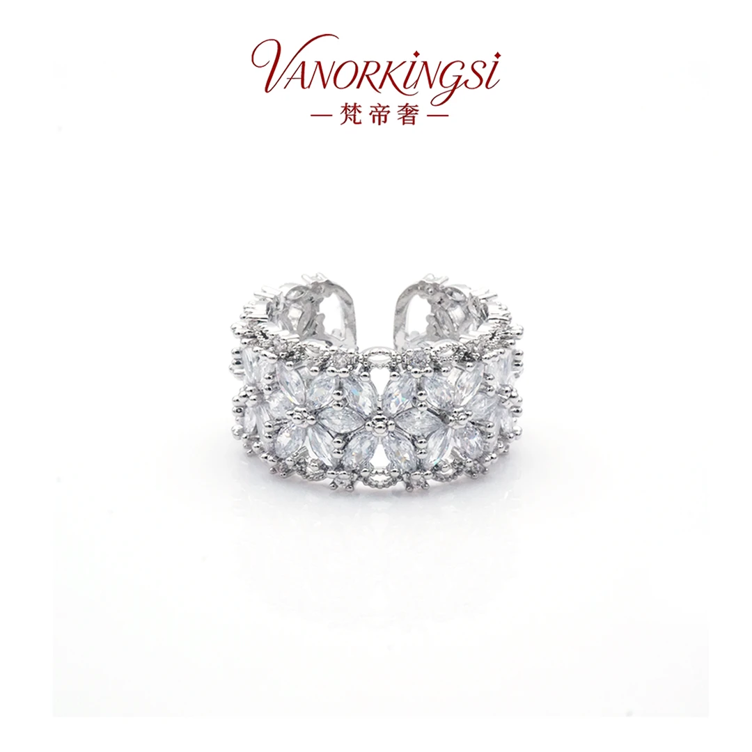 铜合金戒指 梵帝奢 新款冷淡风轻奢精致合成锆石开口戒指 | FD016