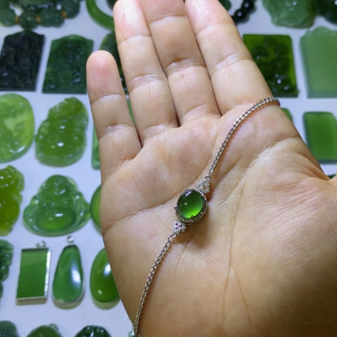 【闪购商品】银S925镶嵌蛇纹石玉手链@****)