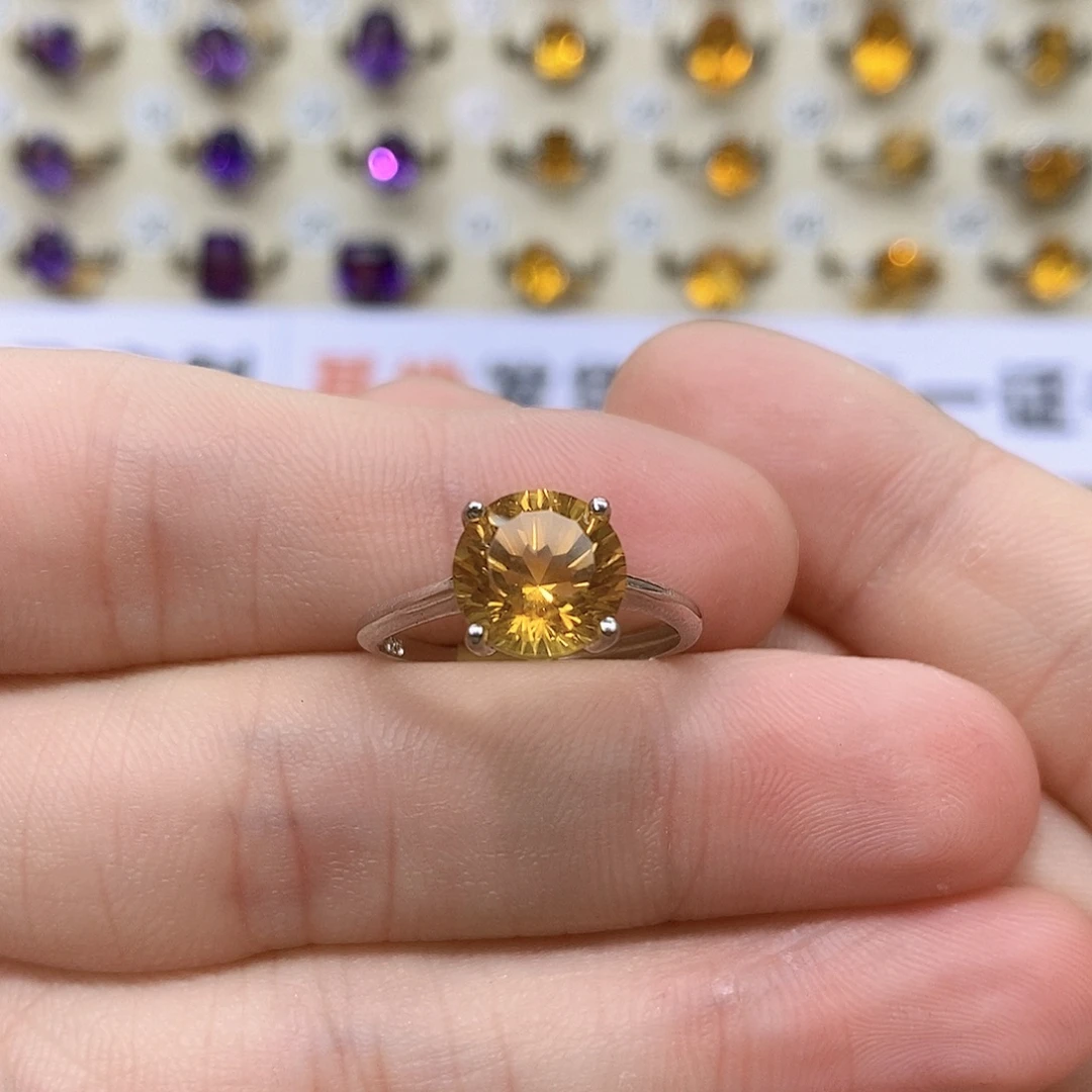 银S925镶嵌珠宝半成品水晶纯天然黄水晶假一赔十