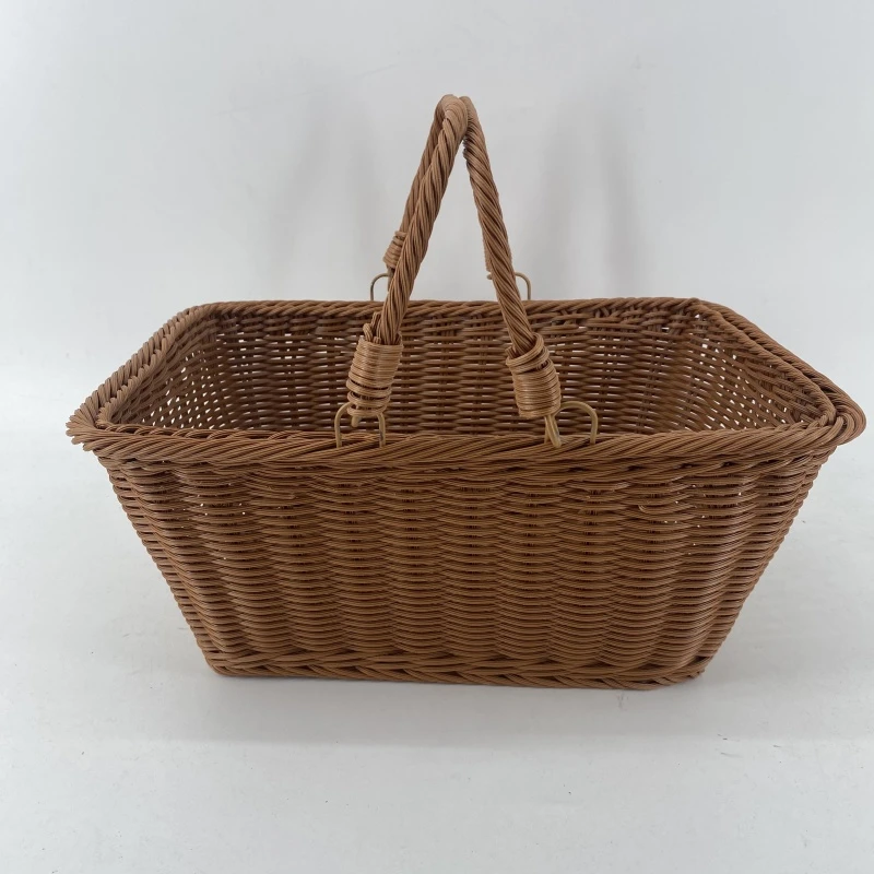 A140棕色方形购物篮纯手工编织大号买菜篮32*22*16